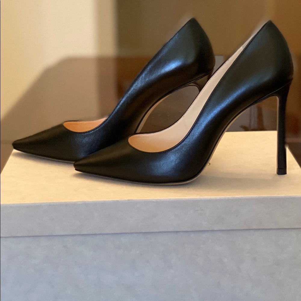 JIMMY CHOO ROMY 100 BLACK LEATHER PUMP SIZE 36.5.